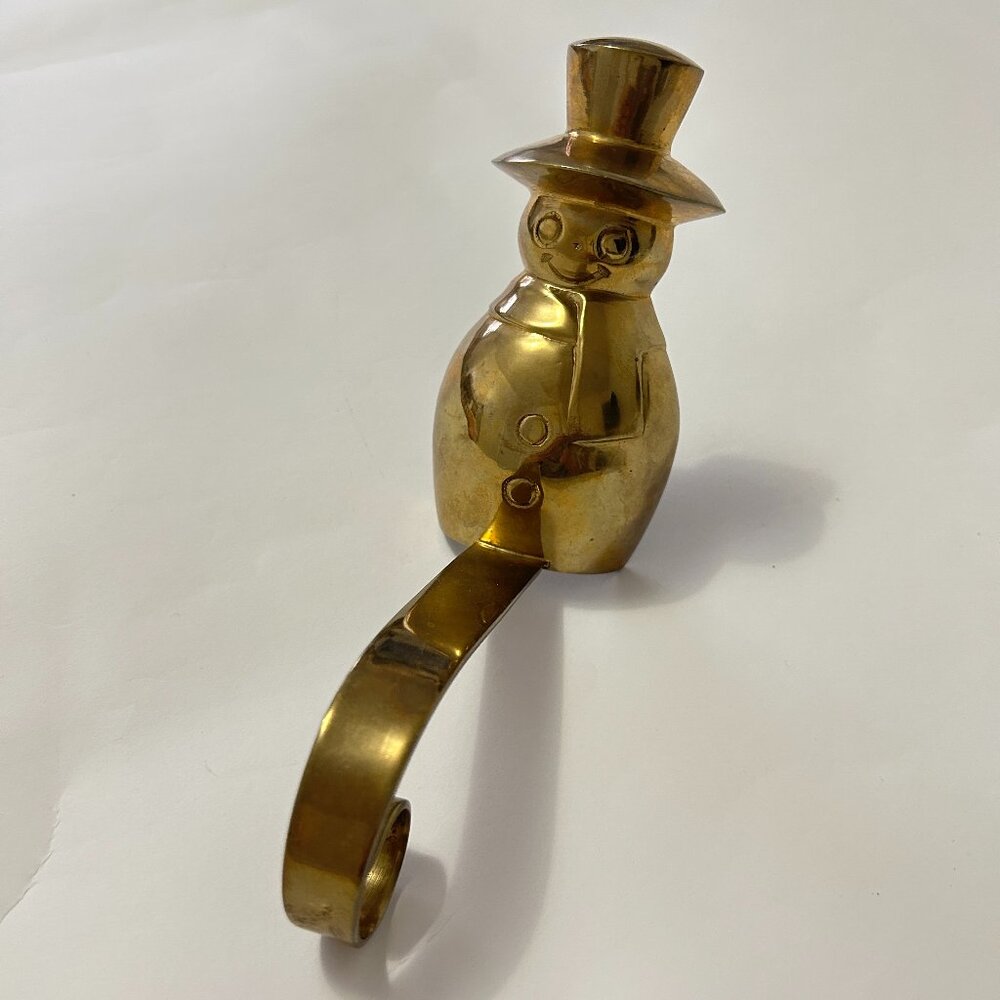 Brass golden Sonwman Stocking Holder Long Arm Heavy Christmas Hanger hook Xmas